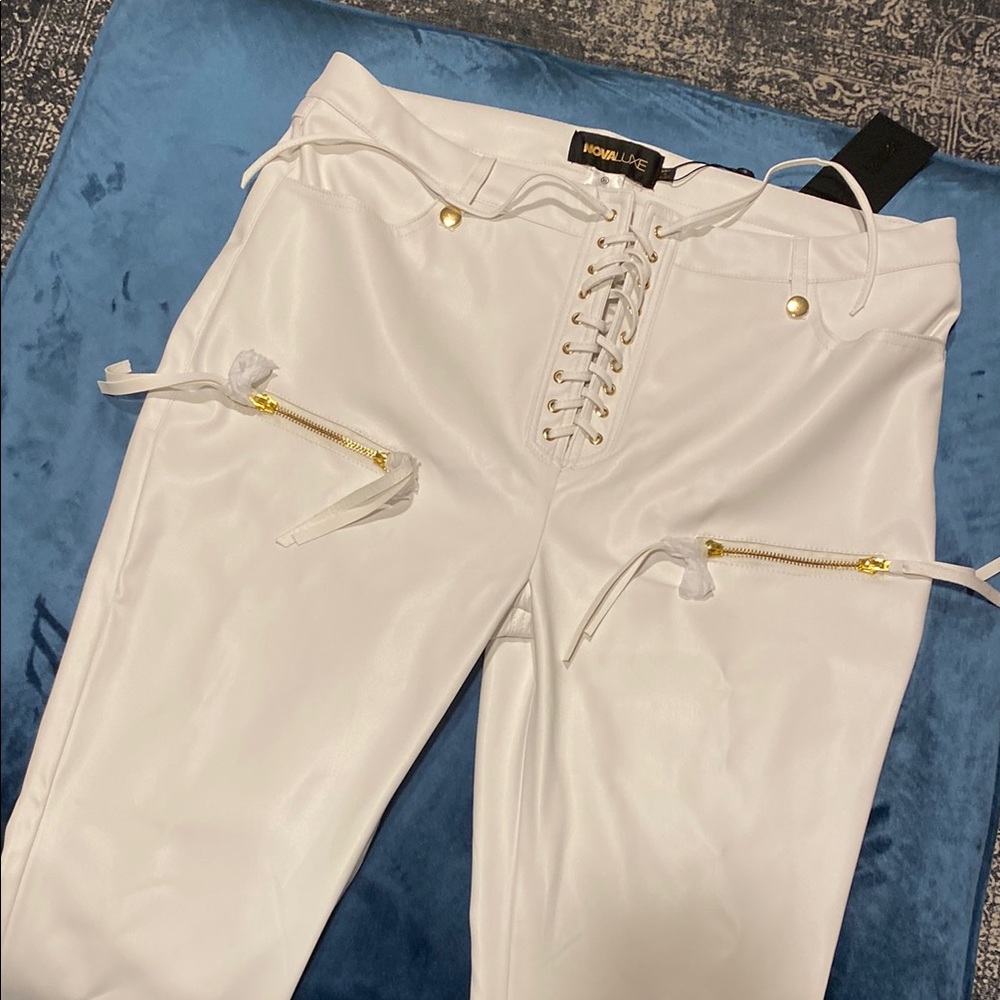 White Women Jeans with Lace-Up Detail